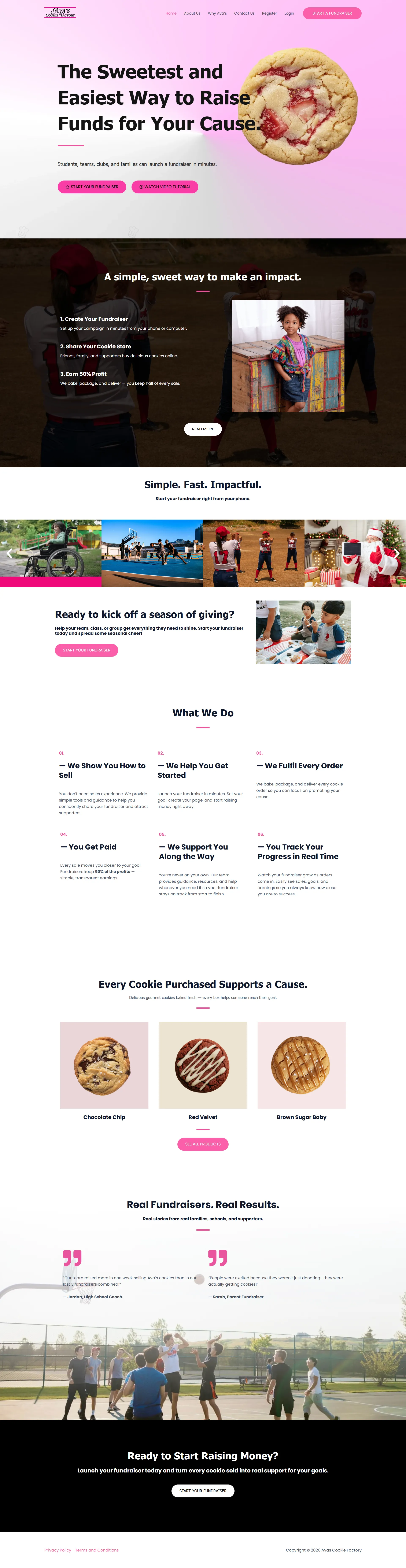 Ava’s Cookie Factory homepage screenshot