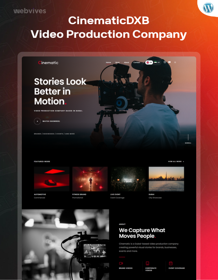 CinematicDXB WordPress website homepage design by WebVives