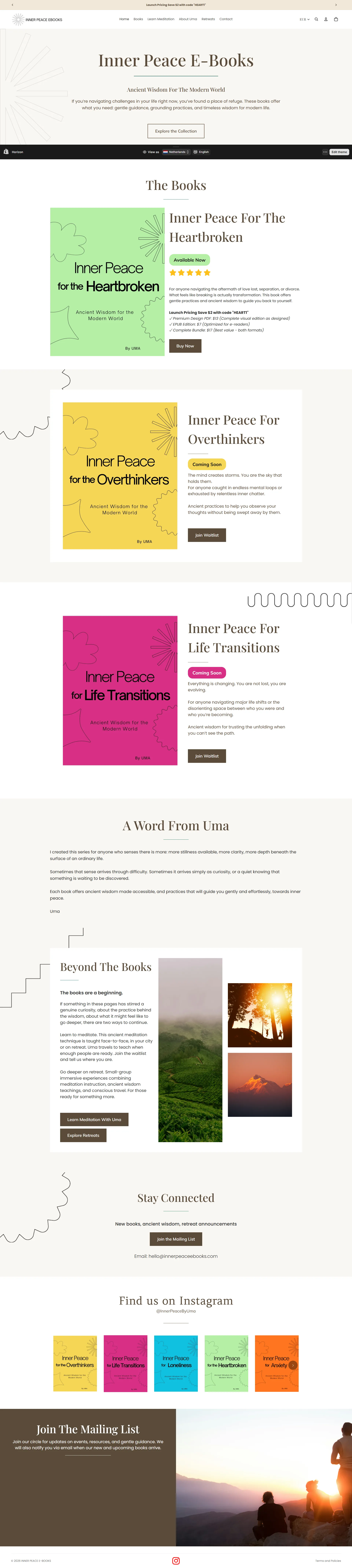 Inner Peace eBooks homepage screenshot