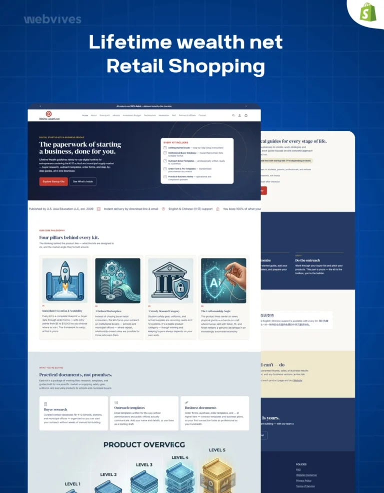 Lifetime Wealth Shopify store homepage design by WebVives