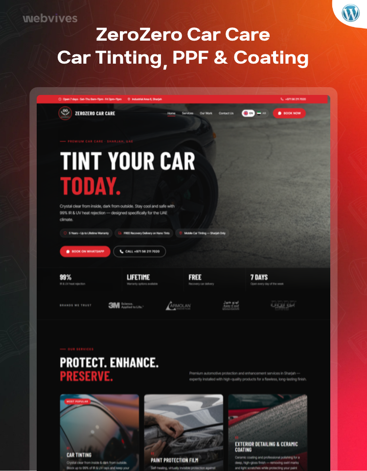 ZeroZero Car Care WordPress website homepage design by WebVives